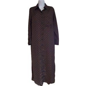 Banana Republic LS Silky Maxi Green/Gold Geometric Button Blouson Shirt Dress XS